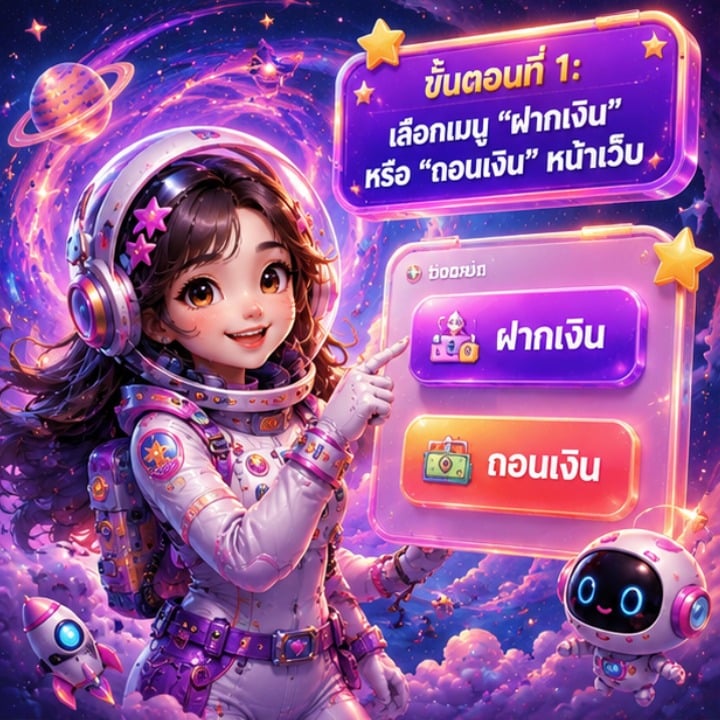 เลือกเมนู "ฝากเงิน" หรือ "ถอนเงิน" หน้าเว็บ